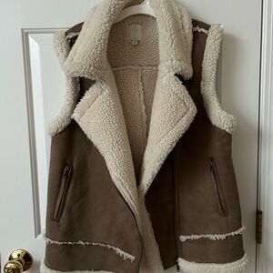 Joie Brown and Cream Shearling Vest